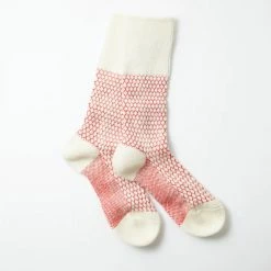 Port Northampton MAN Rototo Woolen Jacquard Crew Socks "Pop Corn" - Ivory / Red