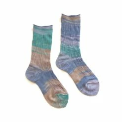 Port Northampton Atelier Delphine Leaf Kasuri Socks - Serenity WOMAN