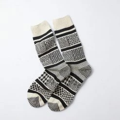 Port Northampton Rototo Multi Jacquard Crew Socks - Ivory / Black MAN
