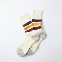 Port Northampton Rototo Coarse Ribbed Old School Crew Socks - Bordeaux/yellow