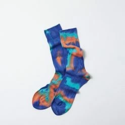 Port Northampton MAN Rototo Tie Dye Formal Crew Sock - Blue/orange/turqoise