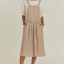 Port Northampton Black Crane Apron Dress - Thin Stripe WOMAN