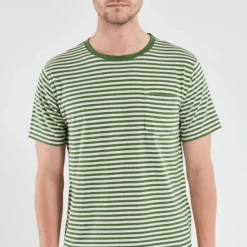 Port Northampton MAN Armor Lux Heritage Fine Stripe Cotton/Linen Tee - Ficus Green/nature