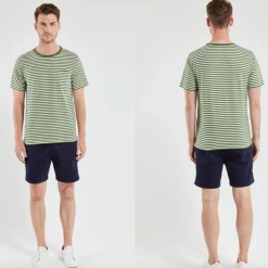 Port Northampton MAN Armor Lux Heritage Fine Stripe Cotton/Linen Tee - Ficus Green/nature