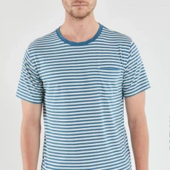 Port Northampton Armor Lux Heritage Men's/Unisex Cotton Linen Tee - Nature/lagoon Blue