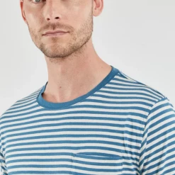 Port Northampton Armor Lux Heritage Men's/Unisex Cotton Linen Tee - Nature/lagoon Blue