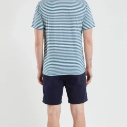 Port Northampton Armor Lux Heritage Men's/Unisex Cotton Linen Tee - Nature/lagoon Blue