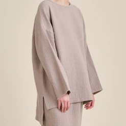 Port Northampton Black Crane Loose Top - Light Stone WOMAN