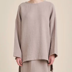 Port Northampton Black Crane Loose Top - Light Stone WOMAN