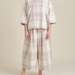 Port Northampton Black Crane Boat Neck Top - Plaid WOMAN