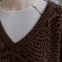 Port Northampton Baserange Danube V-Neck Pullover - Chess Brown WOMAN