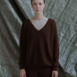 Port Northampton Baserange Danube V-Neck Pullover - Chess Brown WOMAN