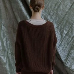 Port Northampton Baserange Danube V-Neck Pullover - Chess Brown WOMAN