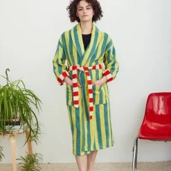 Port Northampton Dusen Dusen Bathrobe - Lime Stripe