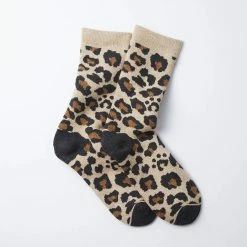 Port Northampton Rototo Leopard Pile Crew Socks - Beige