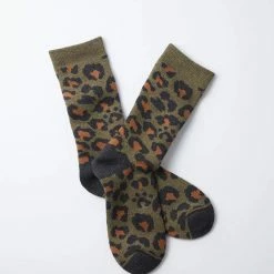 Port Northampton Rototo Leopard Pile Crew Socks - Dark Olive